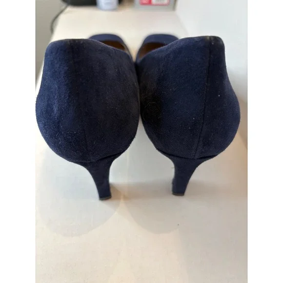 Stuart Weitzman Navy Blue Suede Square Toe Kitten Heel Pumps Shoes Womens 41 - Picture 6 of 7